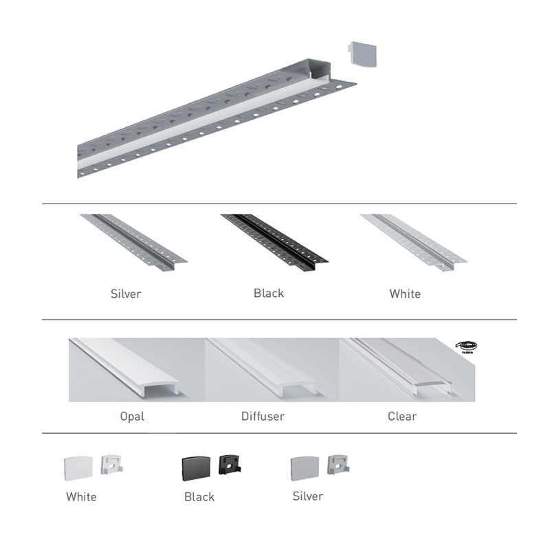 Plaster In LED Drywall Channel Aluminum Profile For 15mm Double Row LED Rope Lights